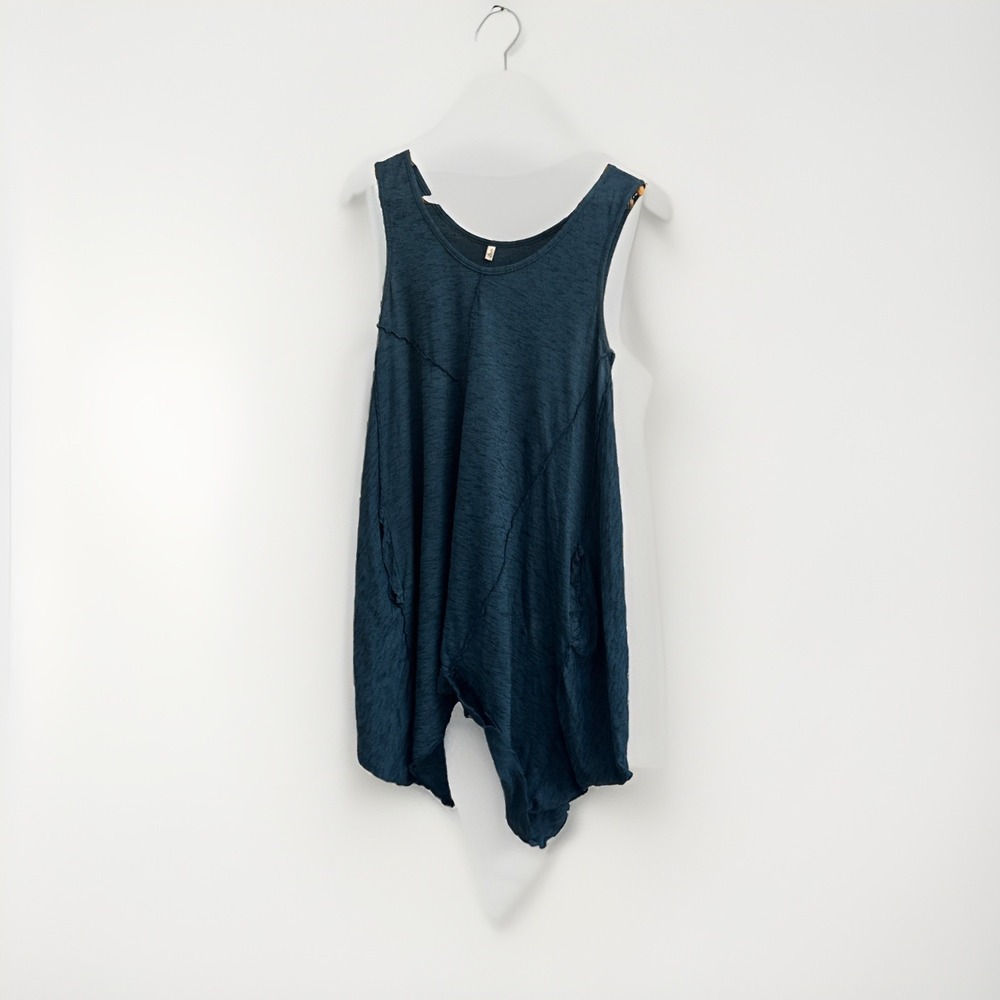 Vigorella Wool Blend Womens Dress Sleeveless Blue M-L Asymmetrical Flowy Midi